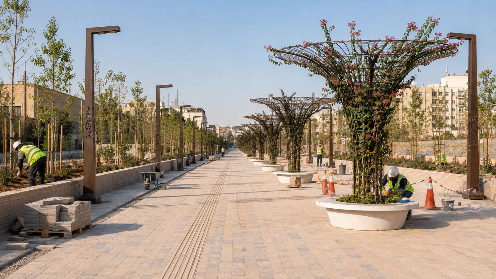 تصور بصري لمرحلة اللمسات النهائية في مشروع ممر الأشجار المميزة في الرياض